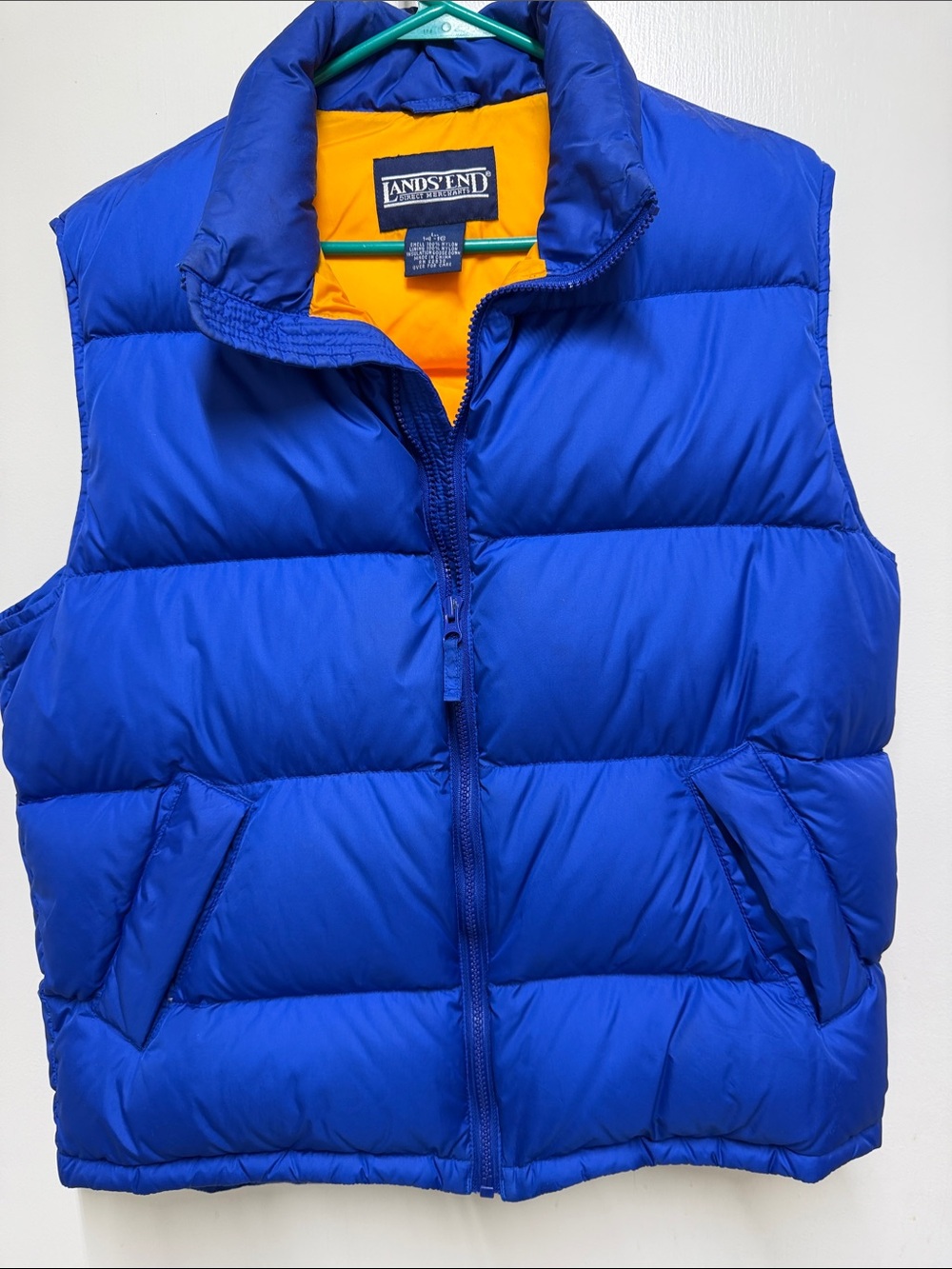 Lands' End Bright Blue Quilted Puffer Vest with Orange Liner